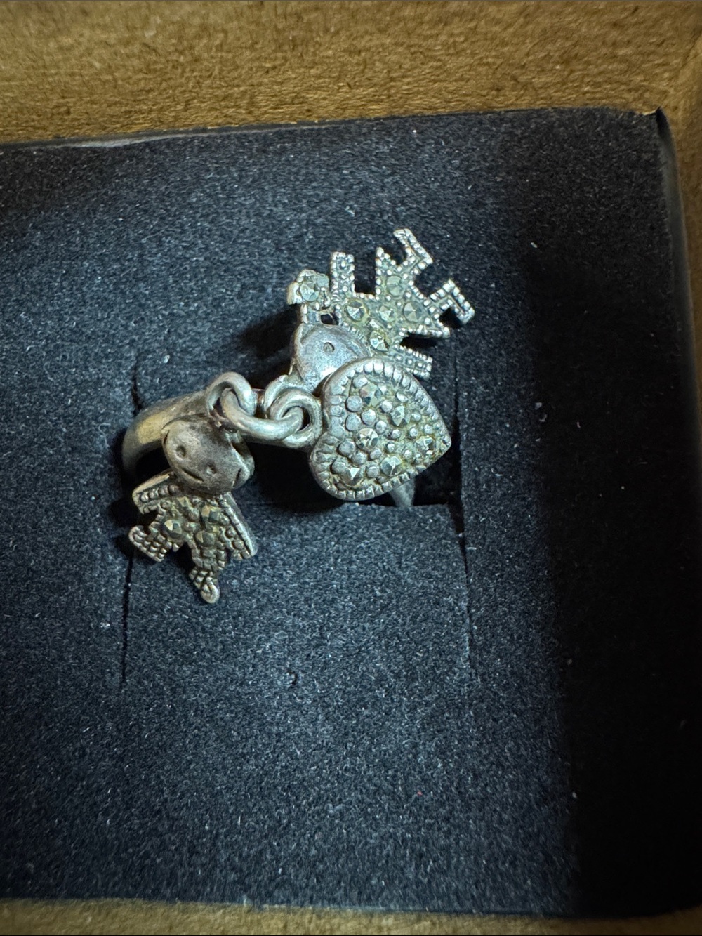 Silver Heart & Charm Dangle Ring - Women Jewelry